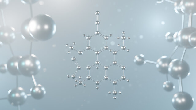 finerenone molecular structure, 3d model molecule, mineralocorticoid receptor antagonist structural chemical formula view from a microscope