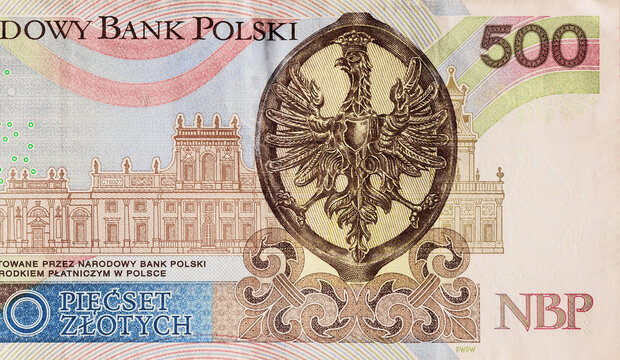 Poland official banknote 500 zloty cash validated for circulation by Narodowy Bank Polski rear view