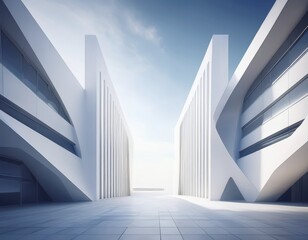 Fototapeta premium Minimalist architectural rendering of a modern buildings in simple and clean geometry, AI generated