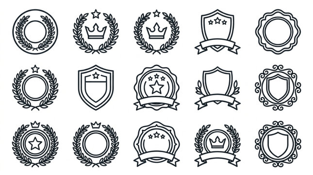 Collection of Vintage Award Badges and Seals Icons.