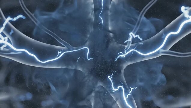 Brain fog forming inside transparent neural pathways, soft smoky particles slowly surrounding weakened electrical signals