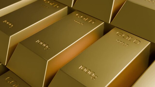 Gold bar row stack, concept store of value wealth savings security