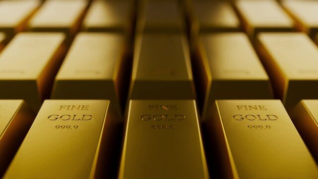 Gold bar row stack, concept store of value wealth savings security