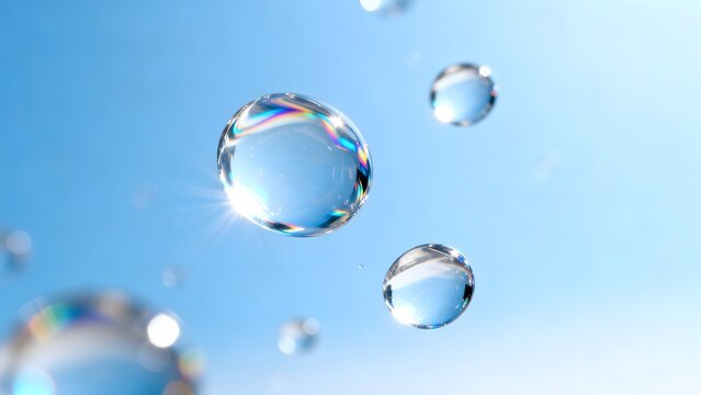 Water droplets in air against blue sky