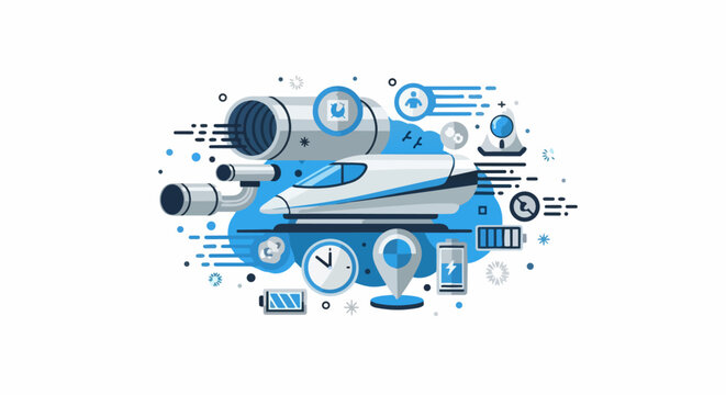 Future High-Speed Transportation and Smart Logistics Vector Concept Illustration with Hyperloop Train and Technology Icons
