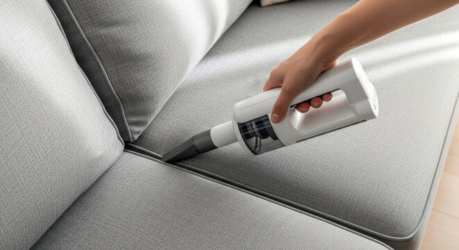 I clean the sofa with a handheld vacuum cleaner.