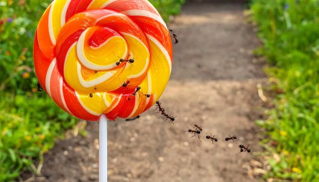 Ants swarm giant lollipop, a sweet traffic control