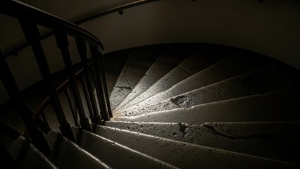 Fototapeta premium Worn stone spiral staircase in shadow.