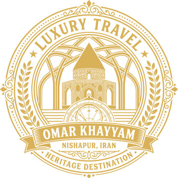 Luxury Travel Badge for Omar Khayyam Heritage Destination in Iran Vector
