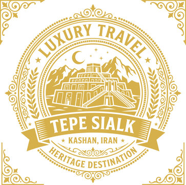 Luxury Travel Badge Featuring Ancient Tepe Sialk Ziggurat Iran Vector