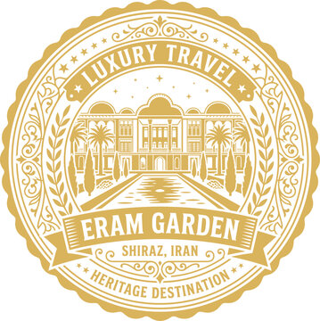 Eram Garden Shiraz Iran luxury travel gold emblem vector illustration