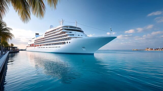 Cruise ship on calm water at port in sunny weather Generative AI