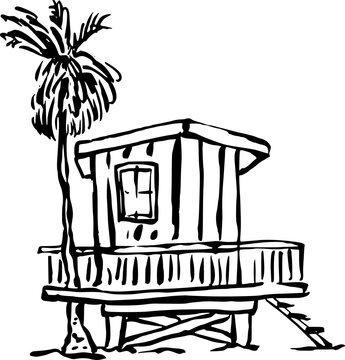 Vintage beach lifeguard tower rescue station summer safety vector sketch vector graphic element slice number 71