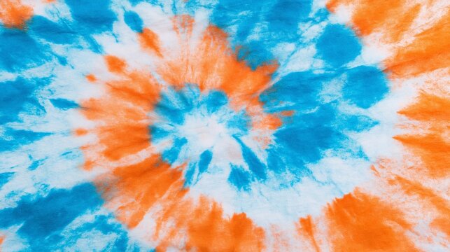 Tie-dye pattern with blue and orange colors on white background