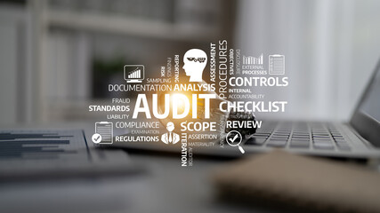 Creative Illustration of Audit Concepts and Terminology with Checklist and Accountability in a...