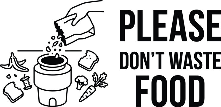 line drawing of food waste with text please don t waste food