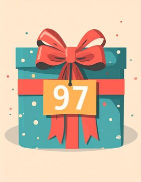 Nicely wrapped birthday present. Label with number 97 on it