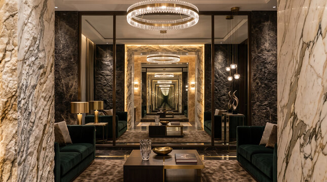 Mirror wall emphasizing rich stone textures with infinite reflection for ultra luxurious interior design
