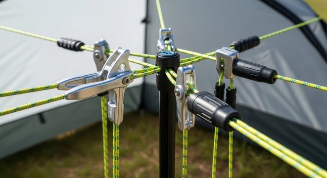 Tent Guyline Tensioners Securely Holding Structure Together Outdoors