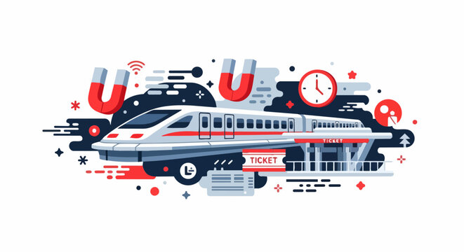 Modern High-Speed Maglev Train Illustration - Futuristic Transportation and Public Transit Concept in Flat Vector Style