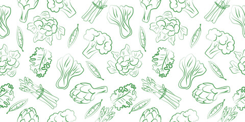 Fototapeta premium Doodle seamless pattern with green vegetables.