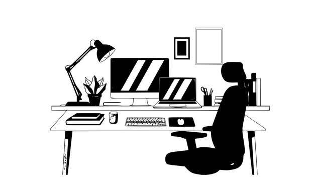 Modern home office workspace with computer and accessories