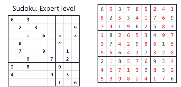 Expert level sudoku puzzle with numbers and grid layout  
