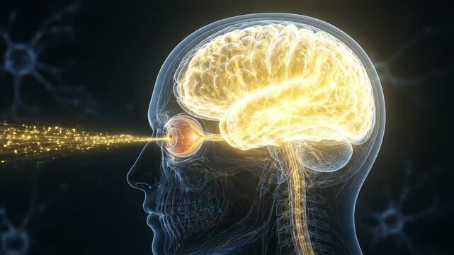 Dynamic Representation of Vision Processing: Light Entering Eye and Activating the Brain's Neural Network.