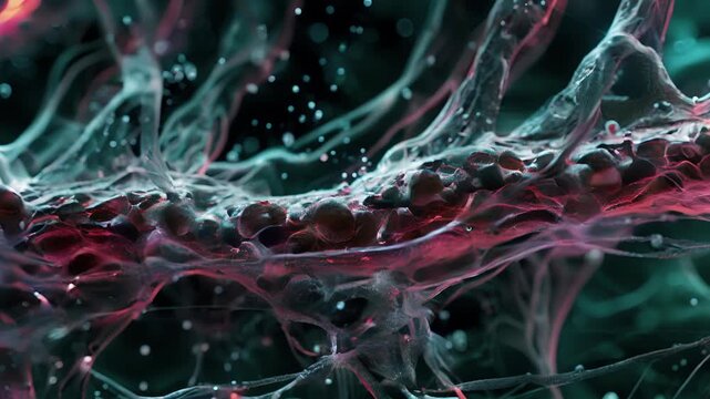 A closer view of a single muscle fiber revealing thick and thin filaments that allow for muscle contraction.