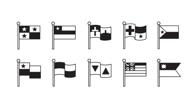 Flag icons grid nine nations with stars and stripes in vector style for global communication and travel design