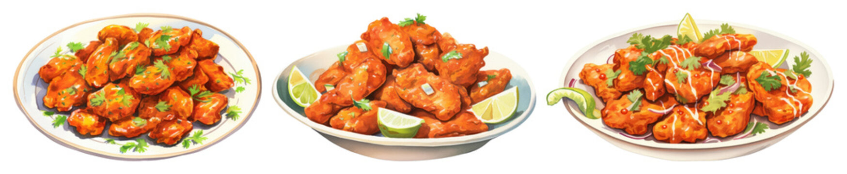 PNG Spicy chicken wings platter element set on transparent background
