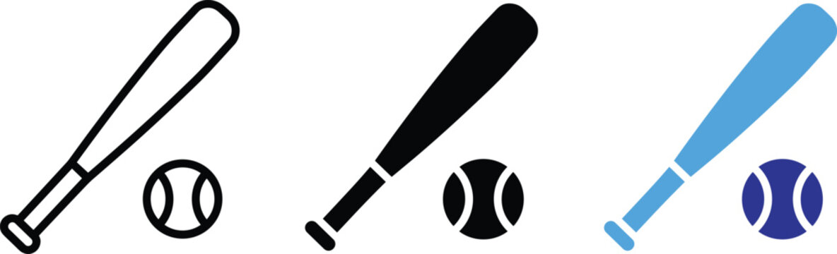 Sport team baseball bat ball equipment vector icons illustration bundle flat silhouette