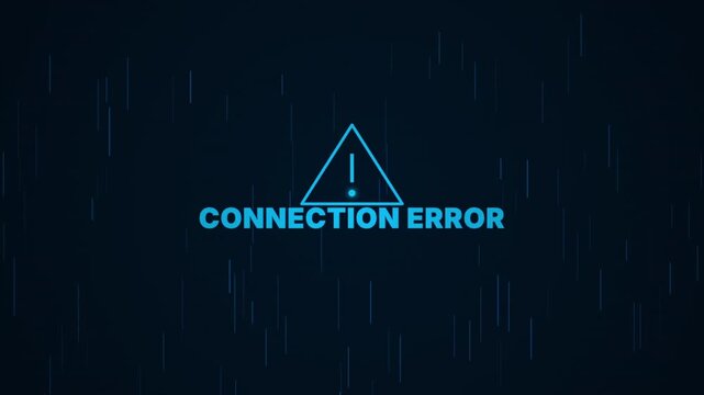Connection Error Message with Flashing Warning Icon on Blue Digital Background Motion Graphic 4k video