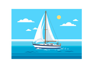 Fototapeta premium vector Sailboat on a sunny day with blue sky and calm ocean waters