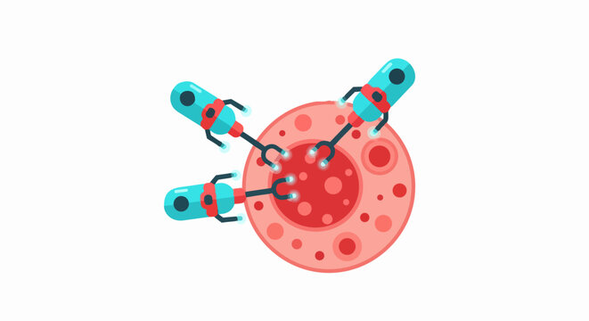 Medical Nanobots Interacting with a Biological Cell - Nanotechnology and Micro-Robotics for Targeted Therapy and Healthcare Innovation