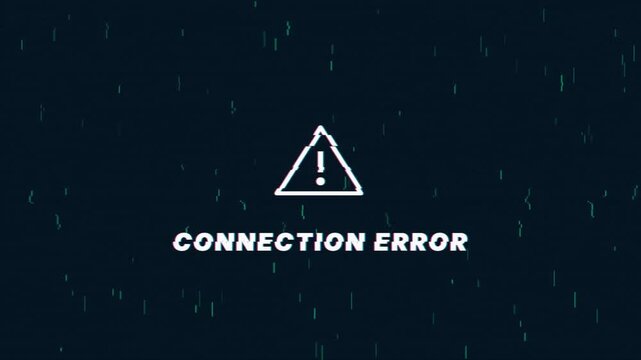 Connection Error Glitch Screen with Neon Warning Icon and Digital Data Rain Animation 4k video