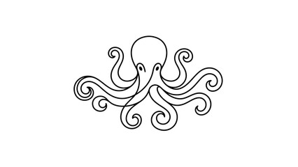 A minimalist line drawing of an octopus with curled tentacles on a white background in a simple, monochromatic style. © ahmad