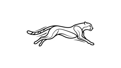 Minimalist line drawing of a cheetah running on a white background with a simple black outline. © ahmad