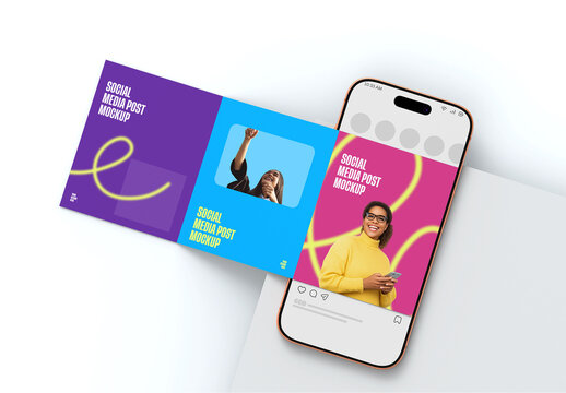 Social Media Carousel Post Mockup with Smartphone Display