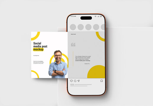Social Media Post Mockup on Smartphone Screen