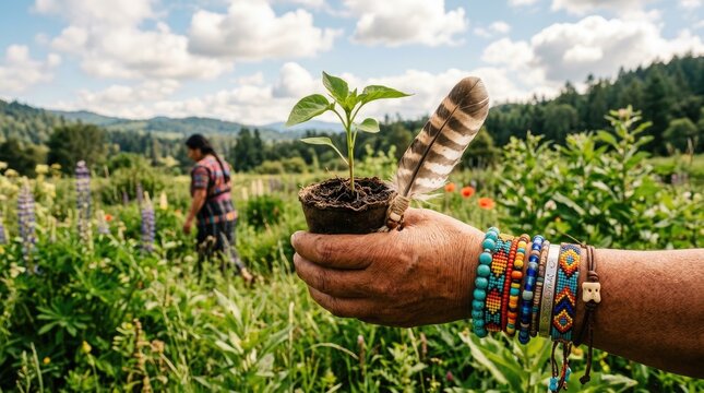Celebrating international day of the world's indigenous people with a seedling and traditional attire