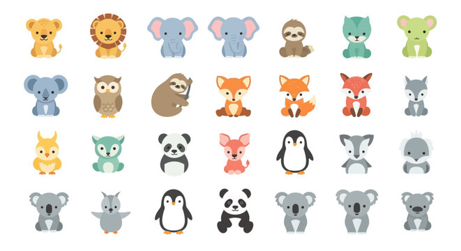 Collection of cute animal icons.