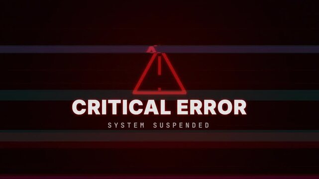 Critical Error Screen Animation with Glitch Effect and Digital Alert System Suspended Motion Graphic 4k video