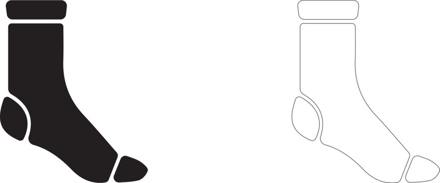 Foot in sock icon, symbol of compression hosiery, orthopedic socks, foot care, warmth and comfort, vector icon in two styles: glyph and outline.