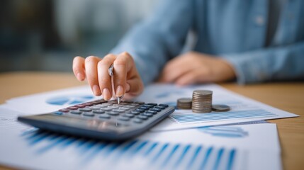 Fototapeta premium Woman calculating finances with calculator