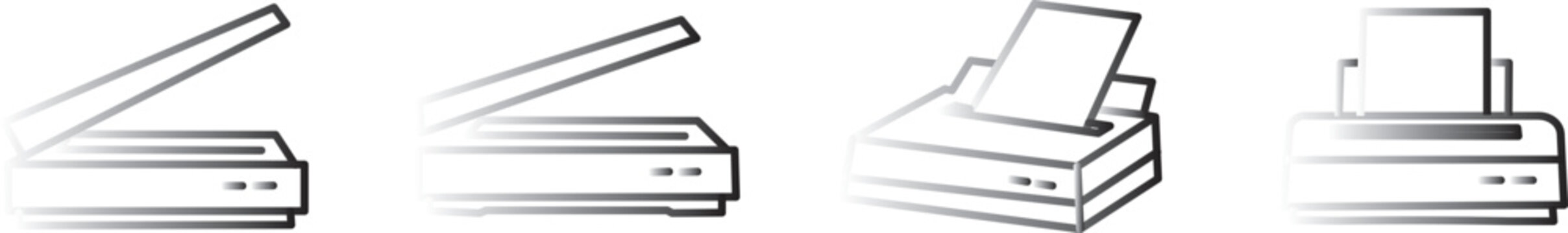 Set of line art icons representing scanners