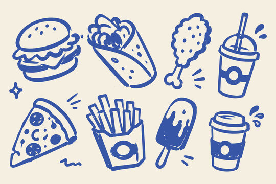 Fast Food Set Doodle Sketch Vector Illustration