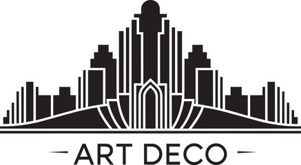 Fototapeta premium city skyline silhouette with geometric skyscraper buildings and symmetrical design and building black and white in outline style