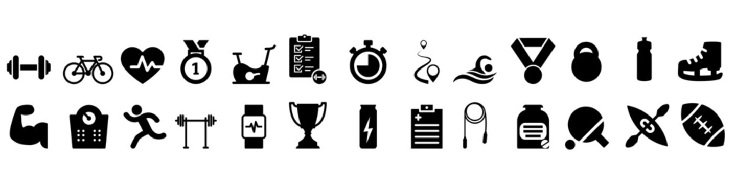 Sport icon vector set. Body building illustration sign collection. Fitness symbol.