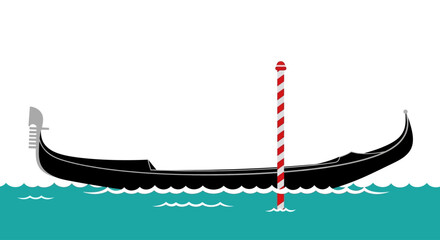 Flat vector illustration of a gondola on water with striped pole © Wa